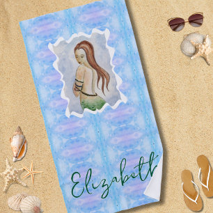 Boho Watercolor Mermaid Personalised Beach Towel