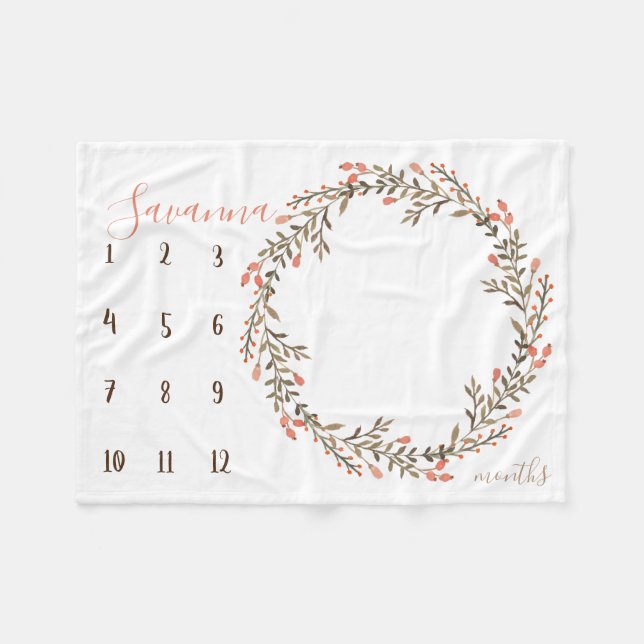 Boho watercolor milestone photo prop fleece blanket (Front (Horizontal))