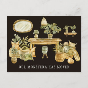 Boho Watercolor Monstera Moving Announcement Postcard