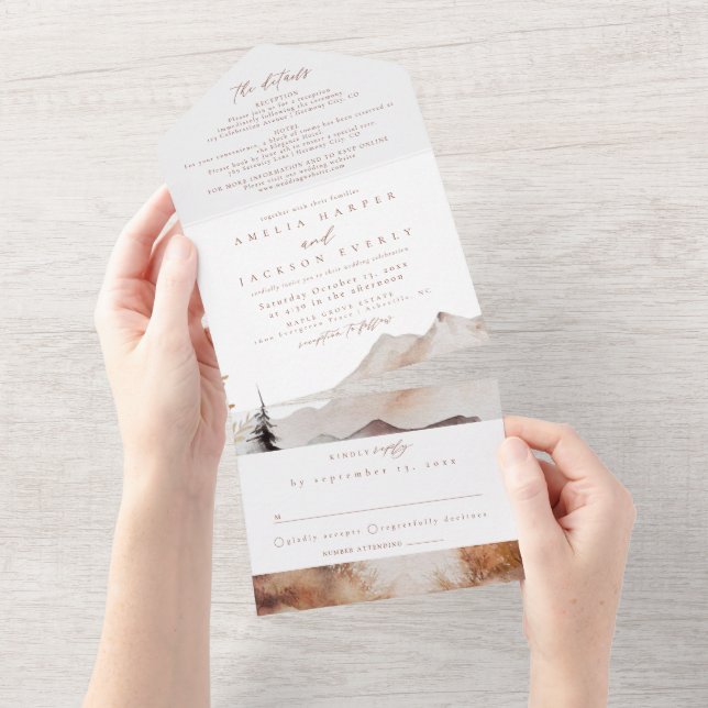 Boho Watercolor Mountain  All In One Invitation (Tearaway)