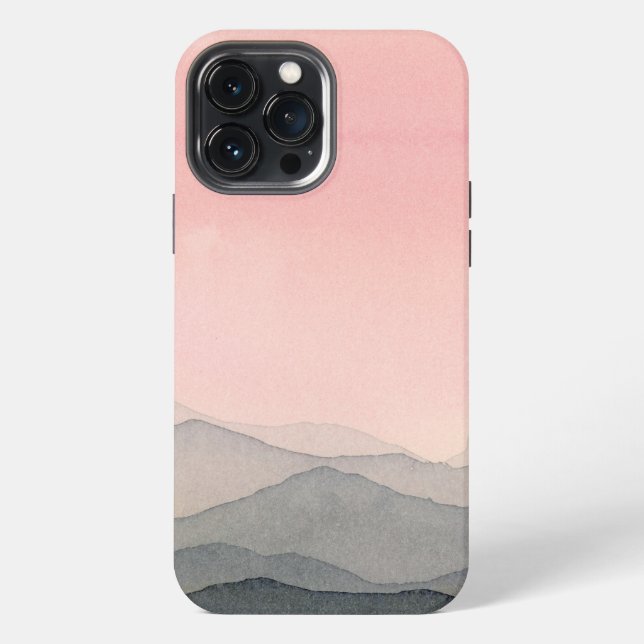 Boho Watercolor Mountain Sunset iPhone Case (Back)