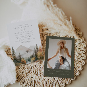 Boho Watercolor Mountain Wedding Invitation