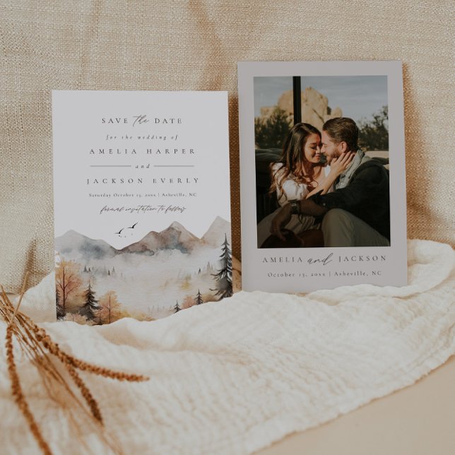 Boho Watercolor Mountain Wedding Save The Date Invitation (Creator Uploaded)