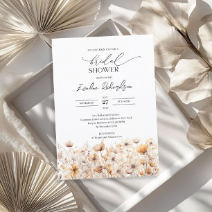 Boho watercolor neutral colors wildflowers bridal invitation