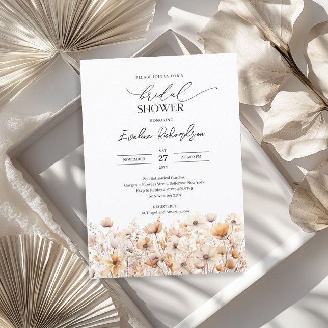Boho watercolor neutral colours wildflowers bridal invitation (Boho watercolor neutral colors wildflowers bridal invitation)