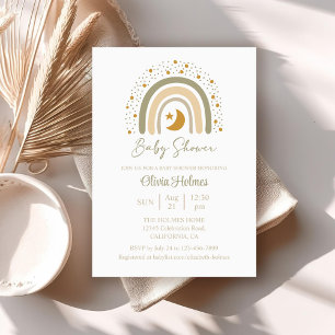 Boho Watercolor Neutral Rainbow Baby Shower Invitation