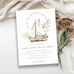 Boho Watercolor Palm Sailboat Seascape Wedding  Invitation