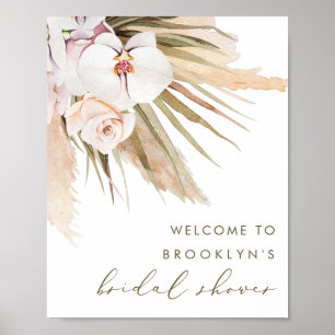 Boho Watercolor Pampas Grass Bridal Shower Welcome Poster