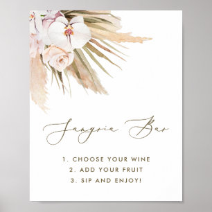 Boho Watercolor Pampas Grass Sangria Bar Sign