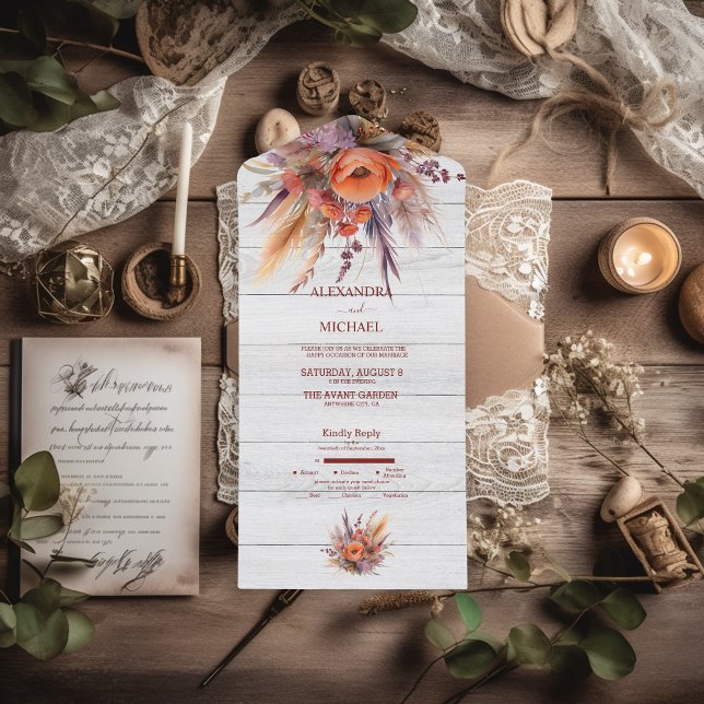 Boho Watercolor Pampas Grass Wedding All In One Invitation (Creator Uploaded)