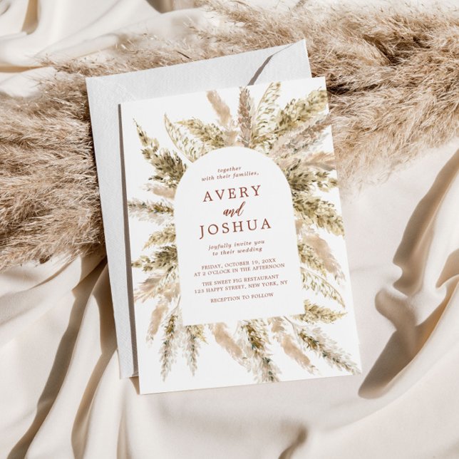 Boho Watercolor Pampas Grass Wedding Invitation (Creator Uploaded)