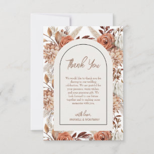 Boho Watercolor Pampas Wedding Thank You Card