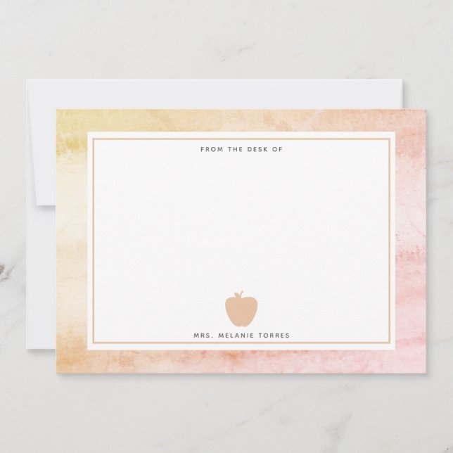 Boho Watercolor Pink Apple Teacher Card (Front)