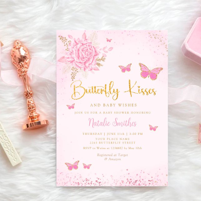 Boho Watercolor Pink Butterfly Girl Baby Shower Invitation (Creator Uploaded)