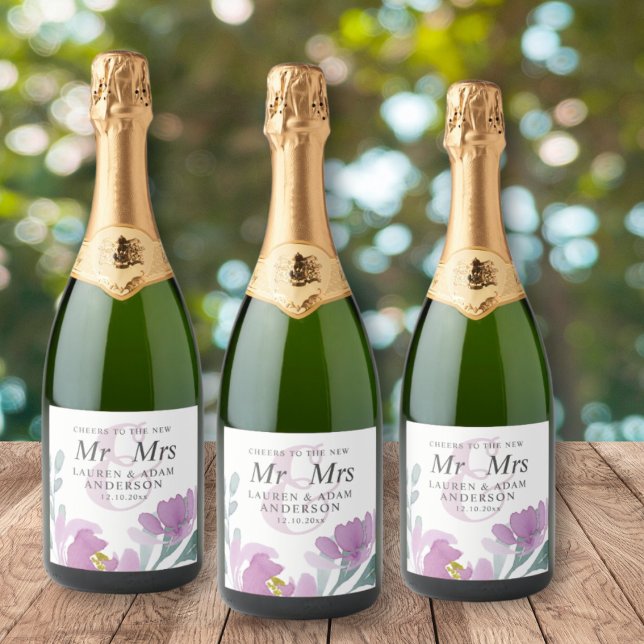 Boho Watercolor Pink Florals Wedding  Sparkling Wine Label (Creator Uploaded)