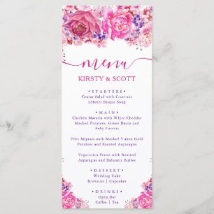 Boho Watercolor Pink Roses Wedding Menu