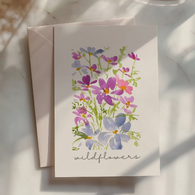 Boho Watercolor Pink Wildflower Note Card (Creator Uploaded)