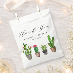 Boho Watercolor Potted Cactus Wedding Thank You Favour Bags