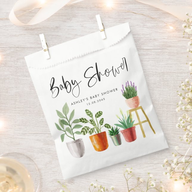 Boho Watercolor Potted Houseplants Baby Shower Favour Bags (Clipped)