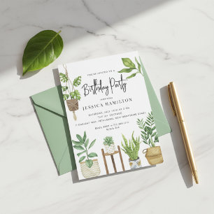 Boho Watercolor Potted Plants Birthday Party  Invitation