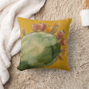 Boho Watercolor Prickly Pear Cactus Fruit Cushion