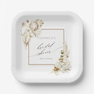 Boho Watercolor Protea Orchid Bridal Shower  Paper Plate