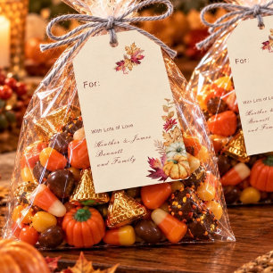 Boho Watercolor Pumpkin & Leaves Thanksgiving Gift Tags