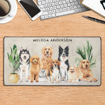 Boho Watercolor Puppy Dogs Walking Dog Groomer Pet Desk Mat<br><div class="desc">Show off your dog grooming or pet sitting business with these elegant and modern dog breeds design dog groomer business cards and matching accessories. This pet business cards feature watercolor dogs, golden retriever, yellow labrador, border collie, beagle, husky malamute and a cute little pomeranian, in a boho interior with stone...</div>