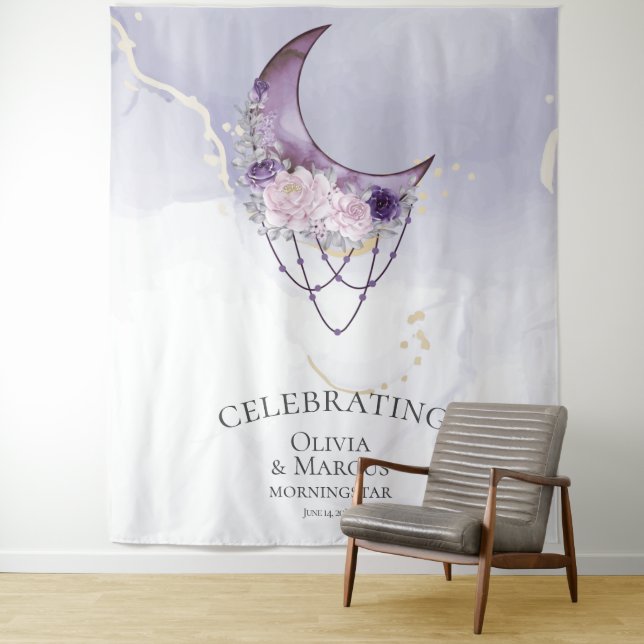 BOHO Watercolor Purple Celestial Tapestry (In Situ)