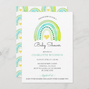 Boho Watercolor Rainbow Baby Boy Shower Invitation