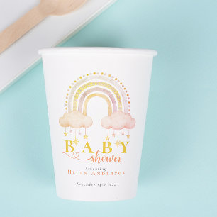 Boho Watercolor Rainbow Baby Girl Shower Paper Cups