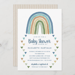 Boho Watercolor Rainbow Baby Shower Blue Invitation