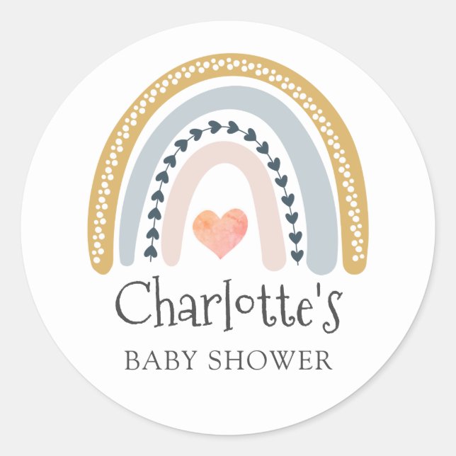 Boho Watercolor Rainbow Baby Shower Classic Round Sticker (Front)