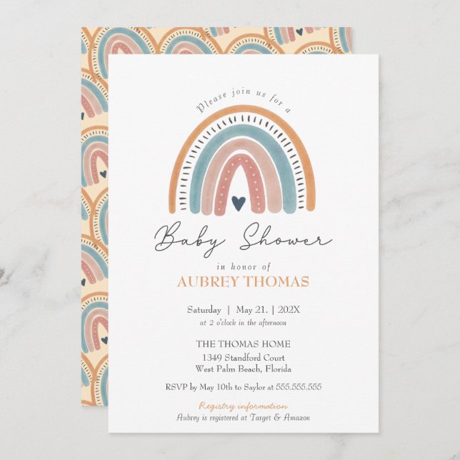 Boho Watercolor Rainbow Baby Shower Gender Neutral Invitation (Front/Back)