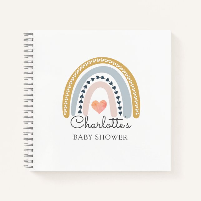 Boho Watercolor Rainbow Baby Shower Guest Notebook (Front)