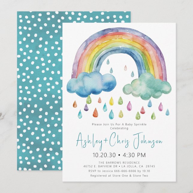 Boho Watercolor Rainbow Baby Shower Invitation (Front/Back)