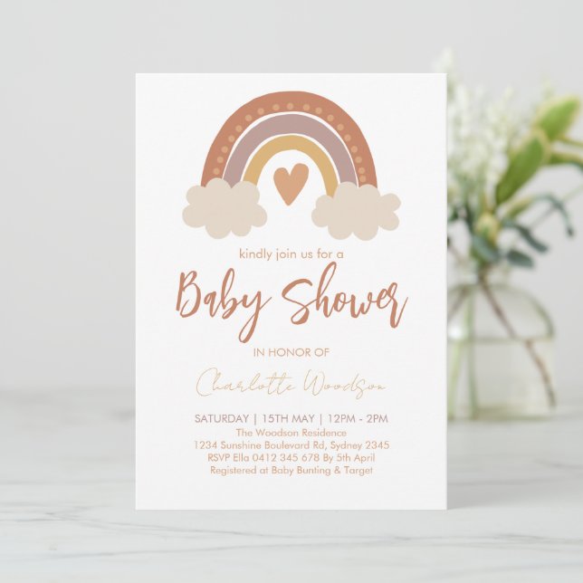 Boho Watercolor Rainbow Baby Shower Invitation (Standing Front)
