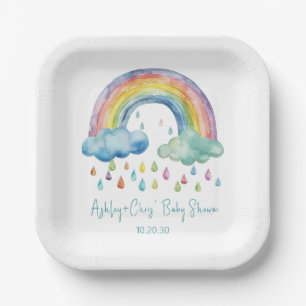 Boho Watercolor Rainbow Baby Shower Paper Plate