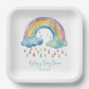 Boho Watercolor Rainbow Baby Shower Paper Plate