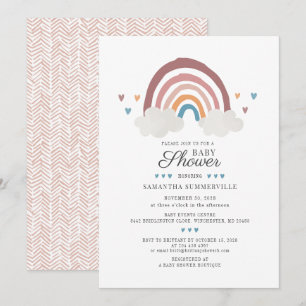  Boho Watercolor Rainbow Baby Shower Script Invitation