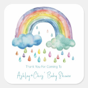 Boho Watercolor Rainbow Baby Shower Square Sticker