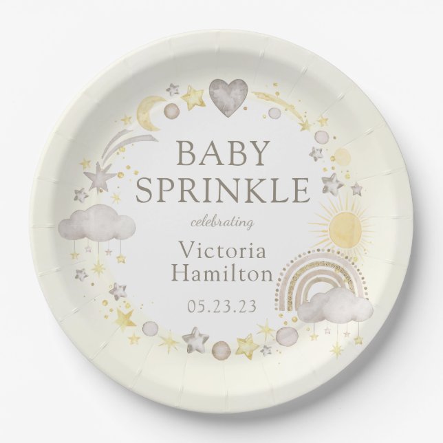 Boho Watercolor Rainbow Baby Sprinkle Paper Plate (Front)