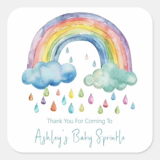Boho Watercolor Rainbow Baby Sprinkle Square Sticker (Front)