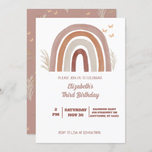 Boho Watercolor Rainbow Birthday Pampas Grass Invitation