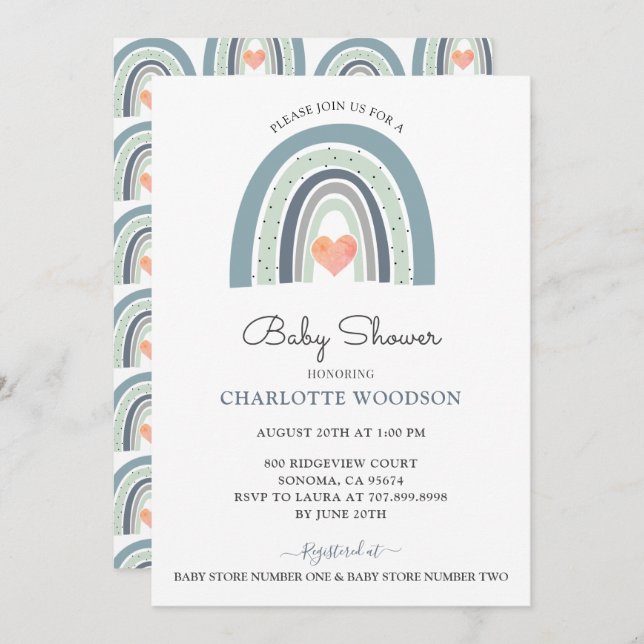 Boho Watercolor Rainbow Boy Baby Shower Invitation (Front/Back)
