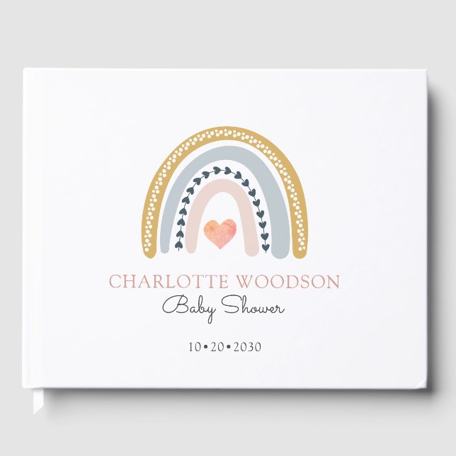 Boho Watercolor Rainbow Girl Baby Shower Guest Book (Front)