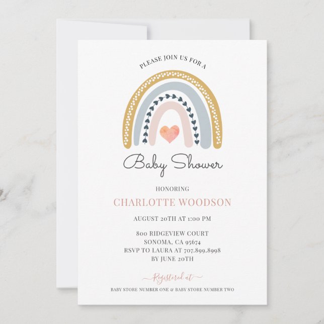 Boho Watercolor Rainbow Girl Baby Shower Invitatio Invitation (Front)