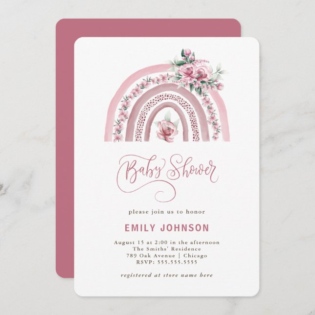 Boho Watercolor Rainbow Girl Baby Shower Invitation (Front/Back)