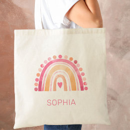 Boho Watercolor Rainbow in Pink personalised Tote Bag