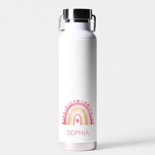 Boho Watercolor Rainbow in Pink personalised Water Bottle